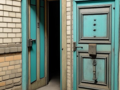 Old Prison Door with Weathered Blue Paint