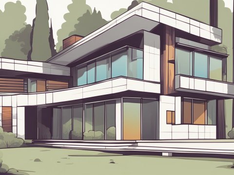 Oldschool Modern Architecture Cartoon Illustration