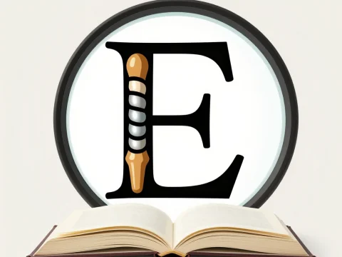 Open Book with Decorative Letter E Illustration