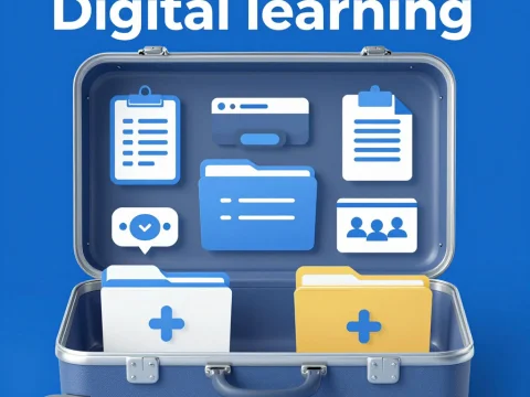 Open Suitcase with Digital Learning Icons
