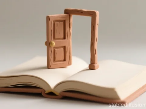 Open Wooden Door Emerging from an Open Book
