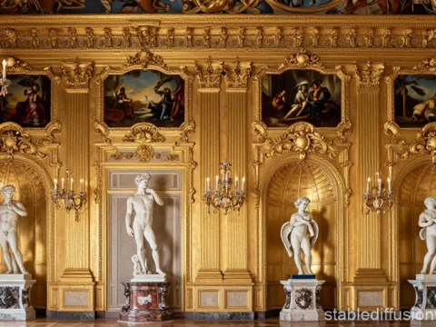Opulent Rococo Hallway with Classical Statues
