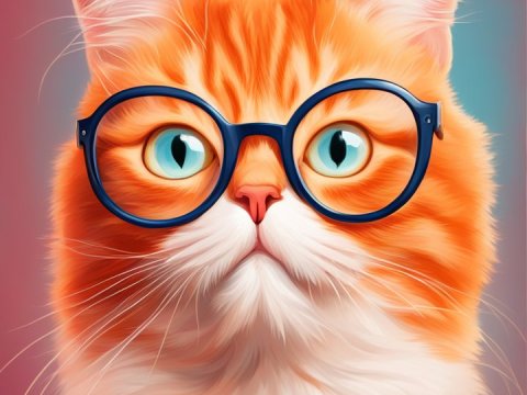 Orange Cat Wearing Round Glasses Portrait