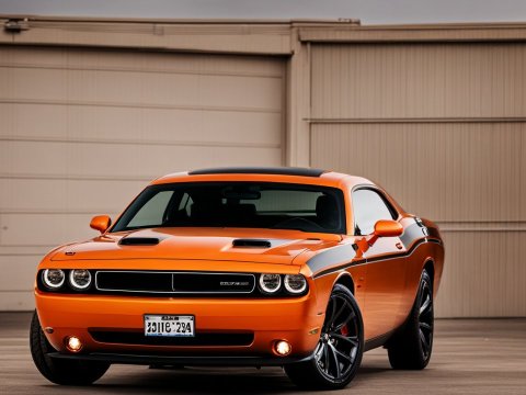 Orange Dodge Challenger Muscle Car Front View