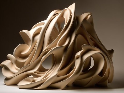 Organic Flowing Abstract Sculpture in Soft Beige Tones