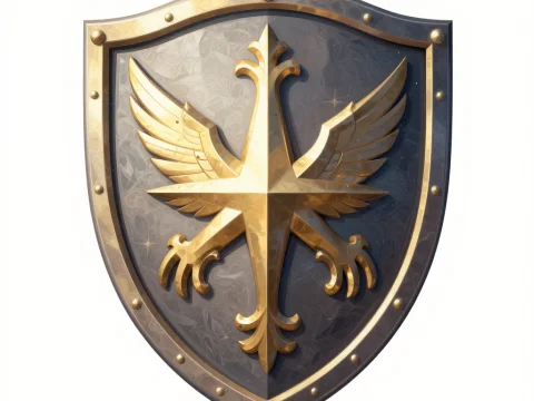 Ornamented Medieval Shield with Golden Eagle Emblem