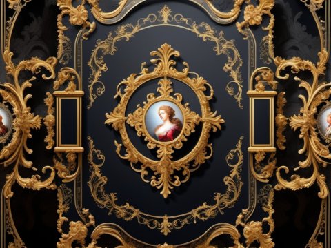Ornate Baroque Frame with Classical Portrait on Black Background