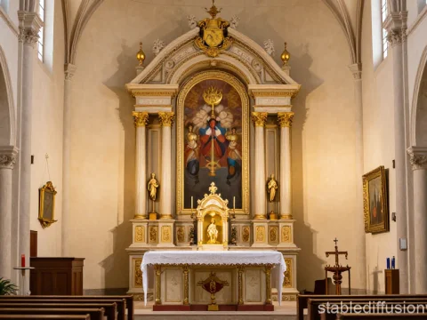 Ornate Catholic Altar in Historic Church Interior