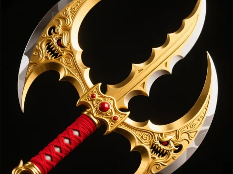 Ornate Double-Bladed Kusarigama with Red Accents