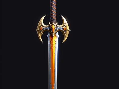 Ornate Fantasy Sword with Golden and Orange Accents