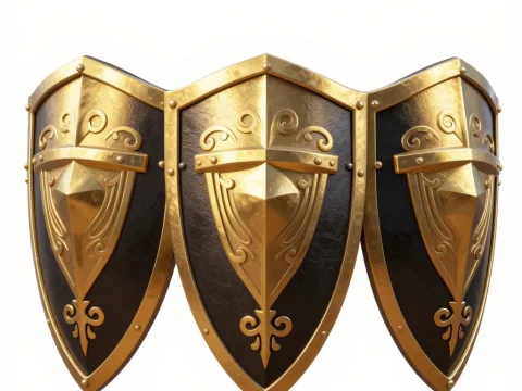 Ornate Golden Medieval Shields with Black Background