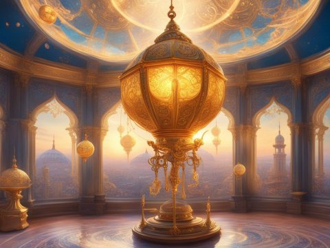 Ornate Golden Ramadan Lantern in Majestic Dome Interior