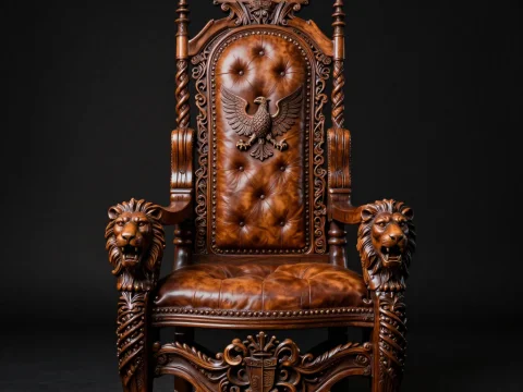 Ornate Royal Throne Chair with Lion Carvings