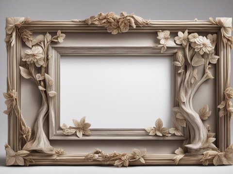 Ornate Wooden Picture Frame with Floral Carvings