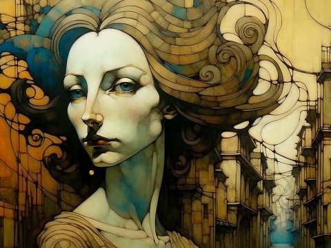 Orphism-Inspired Portrait with Urban Background