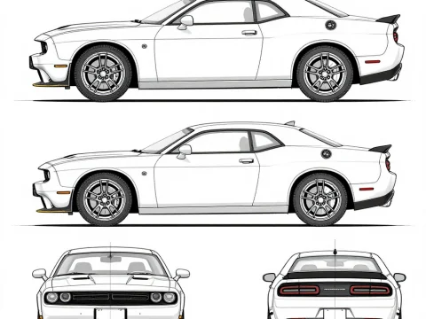 Orthographic Technical Drawing of Dodge Challenger