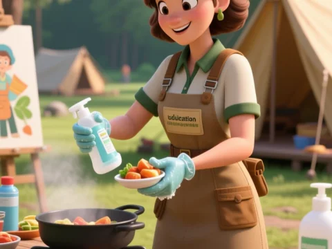 Outdoor Educator Cooking with Fresh Vegetables in Nature