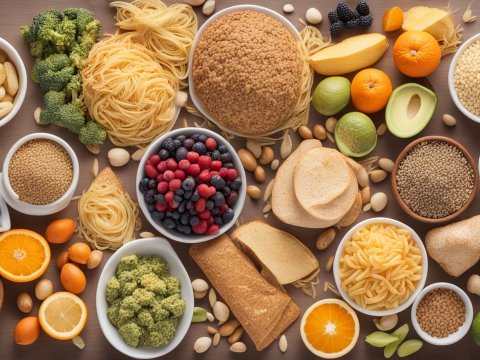 Overhead View of Various Healthy Foods and Grains