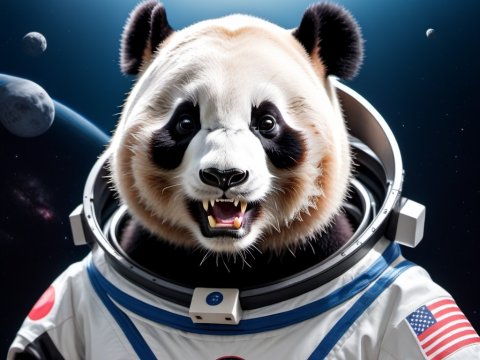 Panda Astronaut in Space Suit with Planetary Background