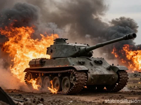 Panther Tank in Fiery Battle Scene at Kursk