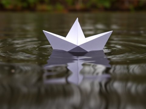 Paper Boat Floating on Calm Water