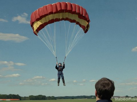 Parachutist Descending on a Clear Day
