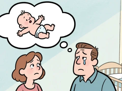 Parents Worried About Their Baby in Thought Bubble
