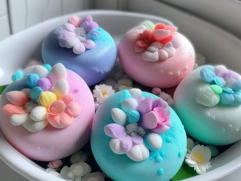Pastel Floral Macarons in White Bowl
