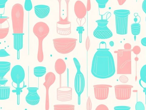 Pastel Kitchen Utensils Pattern