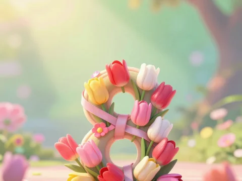 Pastel Number 8 Decorated with Colorful Tulips