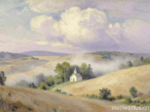 Pastel Painting of a Serene Rural Valley