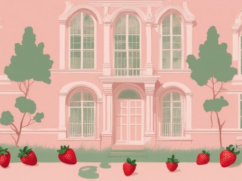 Pastel Pink Orphanage with Strawberries and Trees