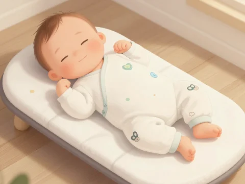Peaceful Baby Lying on Belly in Soft Nursery