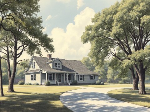 Peaceful Suburban Home Surrounded by Trees