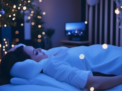 Peaceful Woman Resting in Cozy Nightroom with Soft Lights