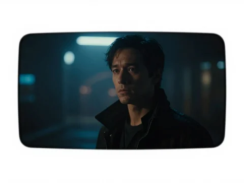 Pensive Man in Moody Cyberpunk Setting