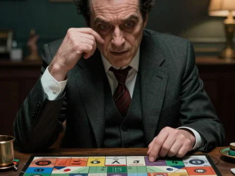 Pensive Man Playing a Strategic Board Game