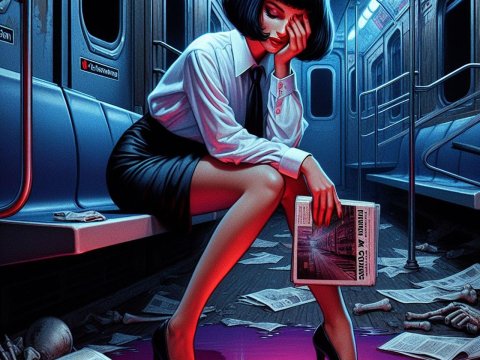 Pensive Woman in a Haunting Subway Car