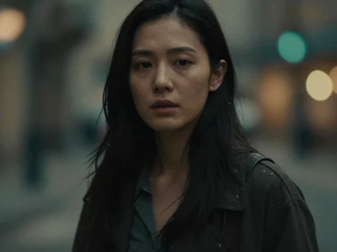 Pensive Woman in Urban Night Scene