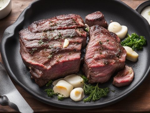 Perfectly Pan-Seared Beef Eye Steak with Garlic and Herbs