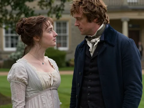 Period Drama Couple in Romantic Gaze