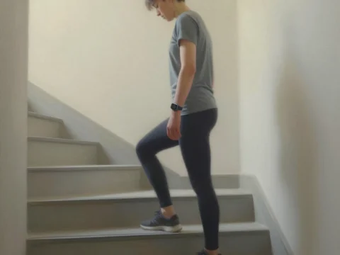 Person Climbing Stairwell in Minimalist Setting