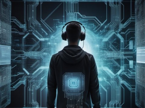 Person Immersed in Futuristic Digital Interface