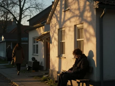 Person Sitting Alone on Bench in Warm Evening Light