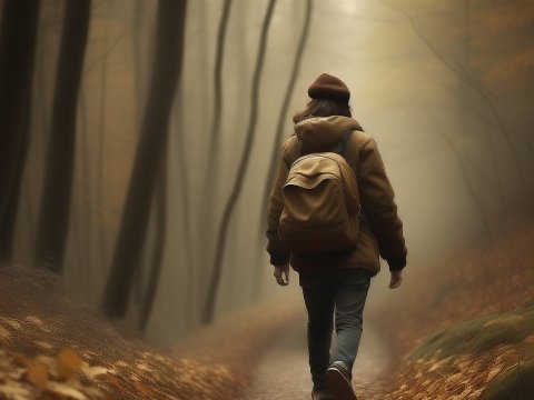 Person Walking Alone on a Misty Forest Path