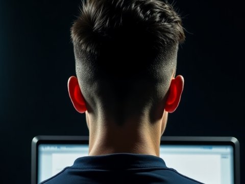 Person Working on Computer in Dark Room