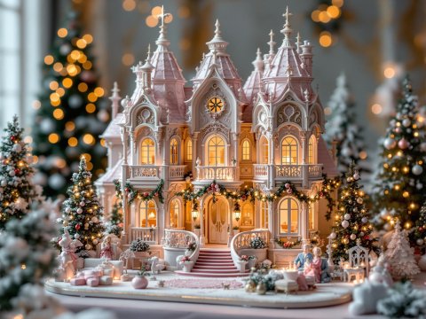 Photo Realistic Miniature Victorian House with Christmas Decorations