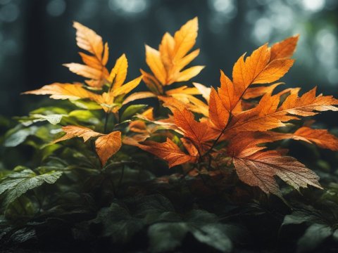 Photorealistic Autumn Leaves with Fluorescent Glow