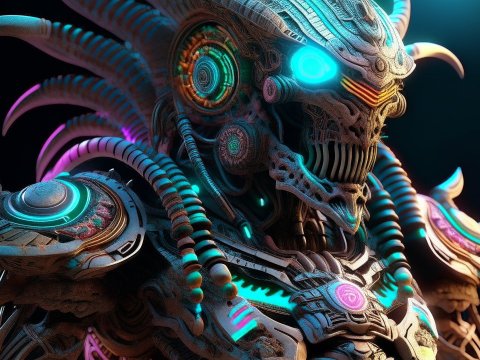 Photorealistic Aztec Warrior Cyborg with Glowing Elements