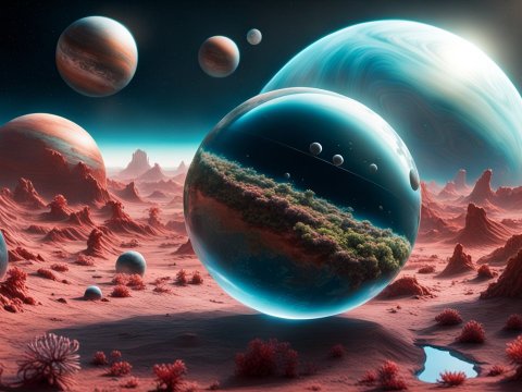 Photorealistic Glass Planet in Alien Desert Landscape